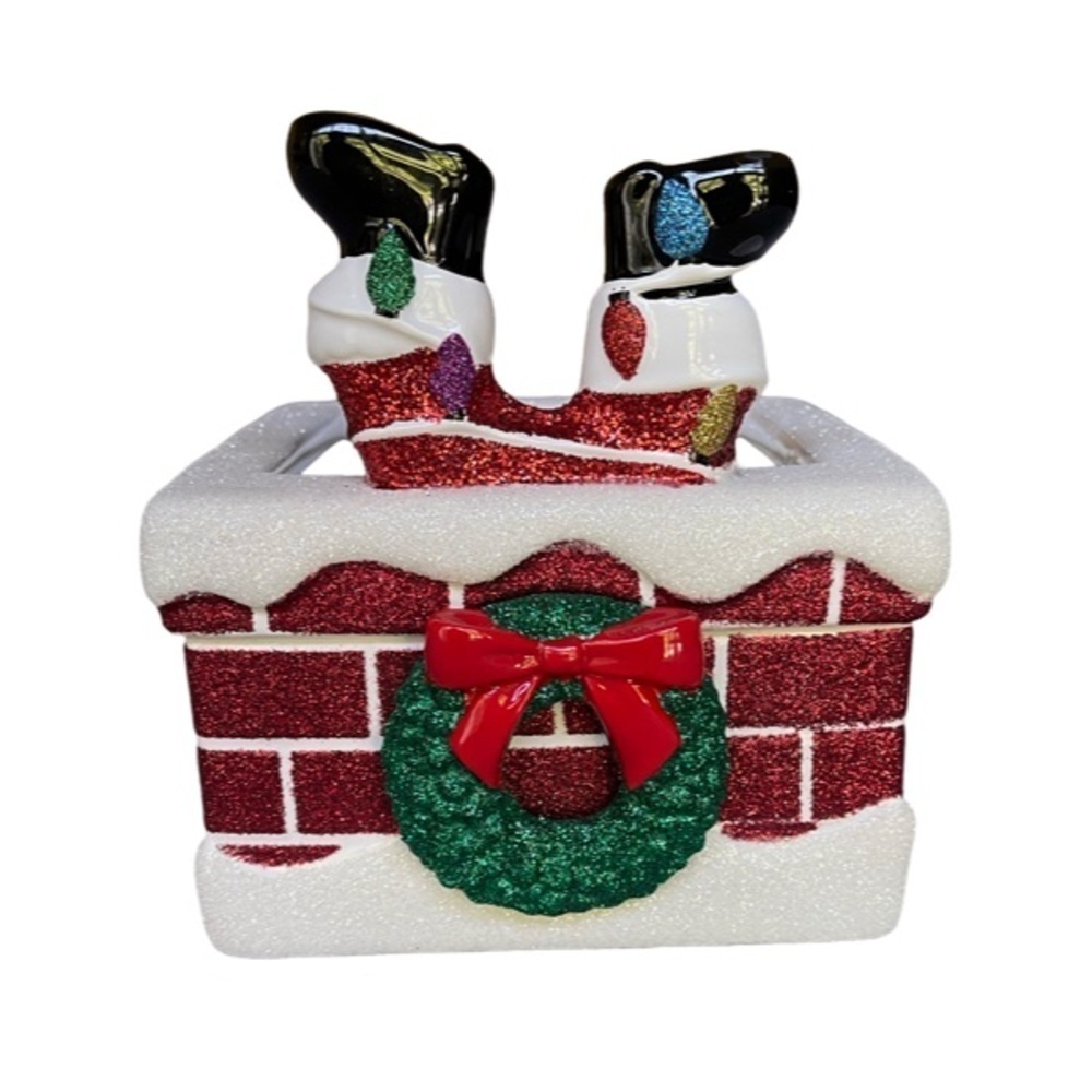 Bath & Body Works 2020 Santa in Chimney 3 Wick Glittery Candle Holder